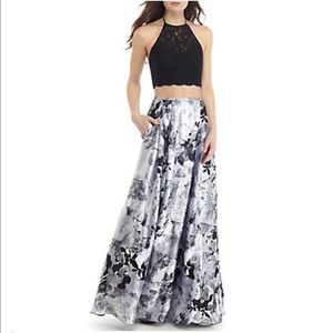 Blonde Nites Lace Halter Crop Floral Satin Gown 7